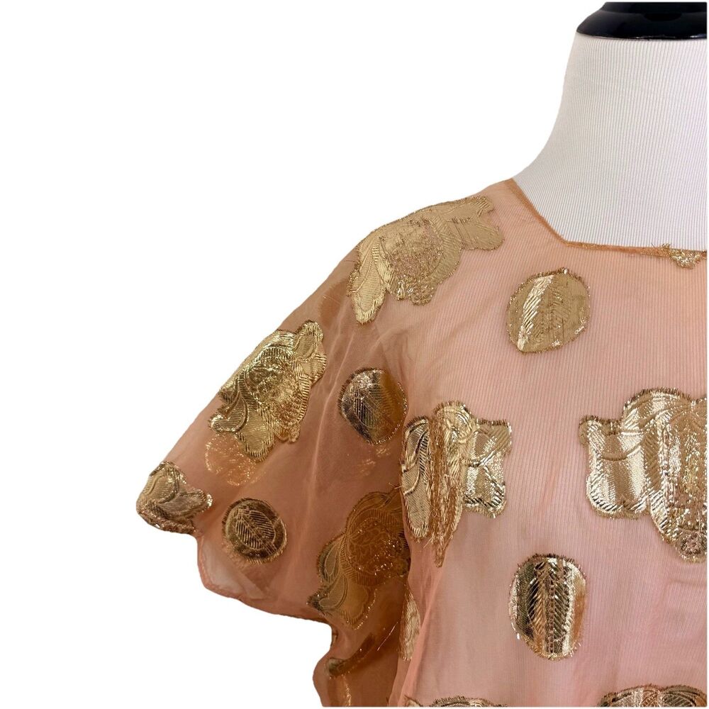 Kaftan Caftan Maxi Dress 1 Size Peach BOHO Gold Paisley Embellished Square Neck - Picture 6 of 12